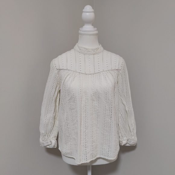 Banana Republic Eyelet, High collar, White, Petite small - Picture 2 of 6